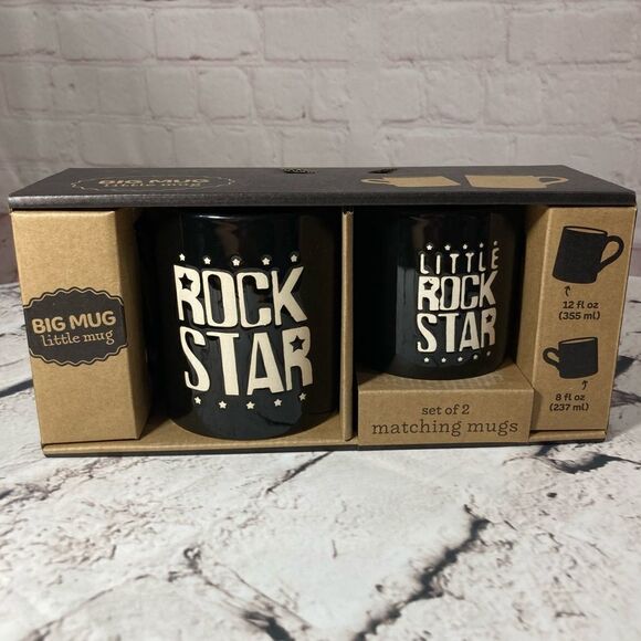 2 pc set Mugs 12oz Rock Star 8oz Little Rock Star! Daddy & Me - Picture 3 of 7